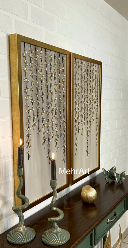 تابلو برجسته گل رز لاینی و ریسه سکه ای - مهرآرت گالری