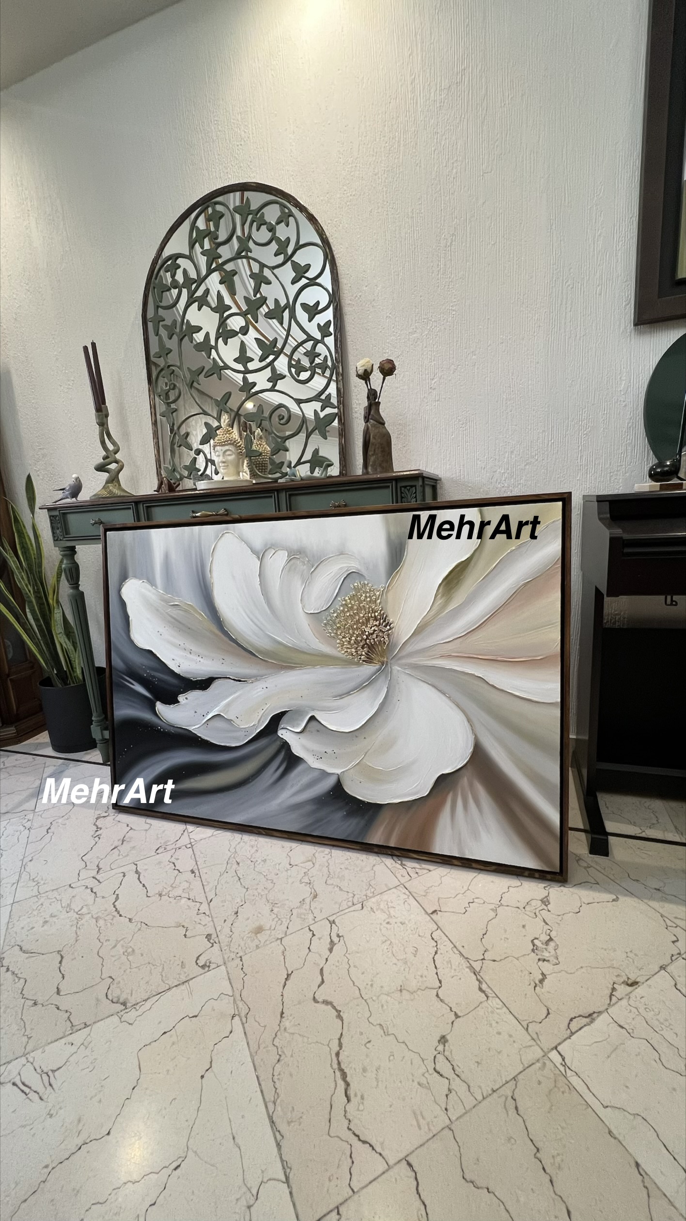 تابلو گل رؤیایی| نقاشی برجسته رنگ روغن | مهرآرت گالری